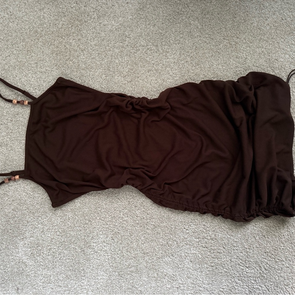 Brown Ruched Sleeveless Dress